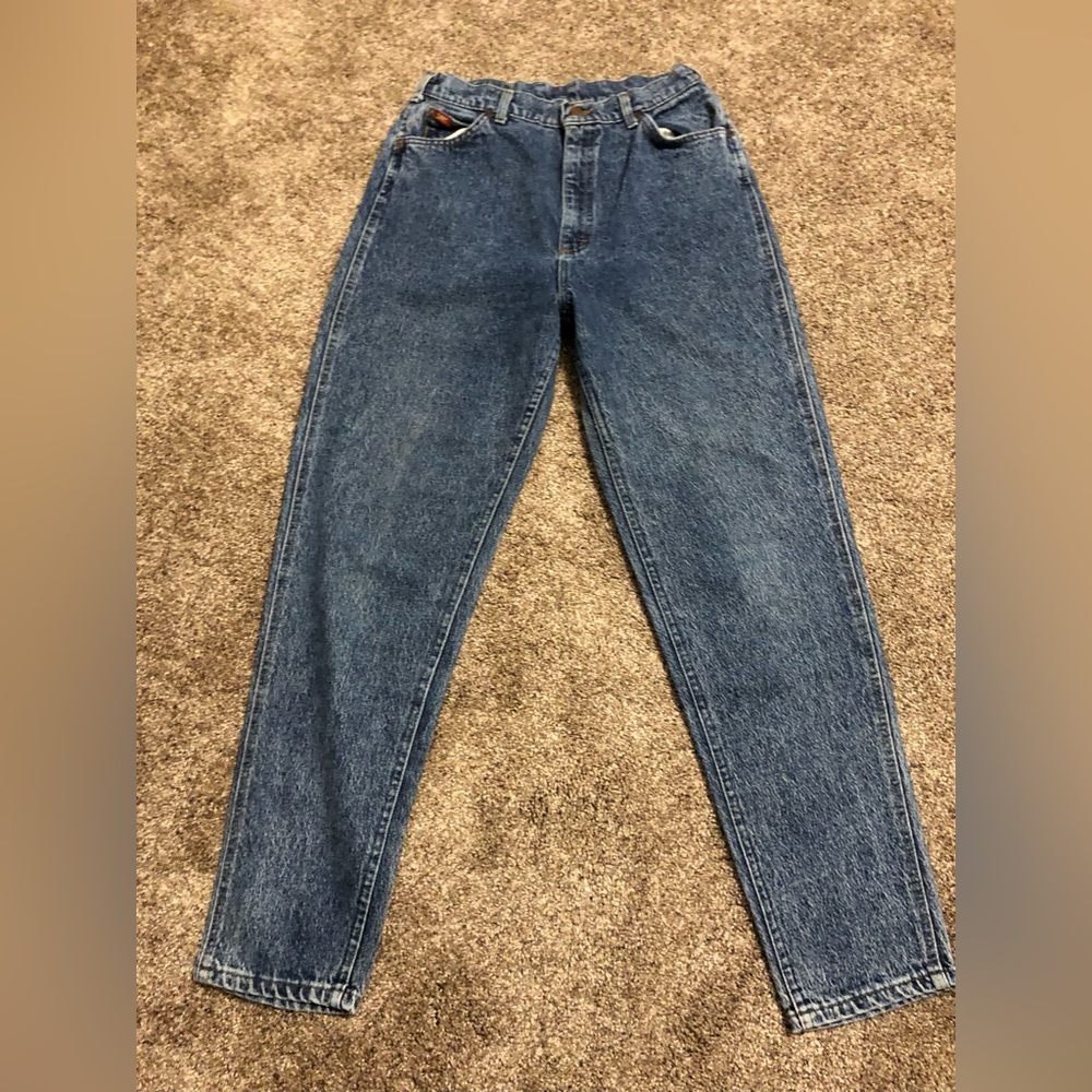 Vintage LEE Mom High Rise Size 14M Made In USA Dark Wash Faded Women’s Jean LOOK
